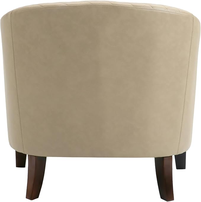 UIXE Faux Leather Accent Chair Barrel Club Chair Upholstered Armchair for Living Room Comfy Modern Round Arm Chair Bedroom Reading Seat - Beige