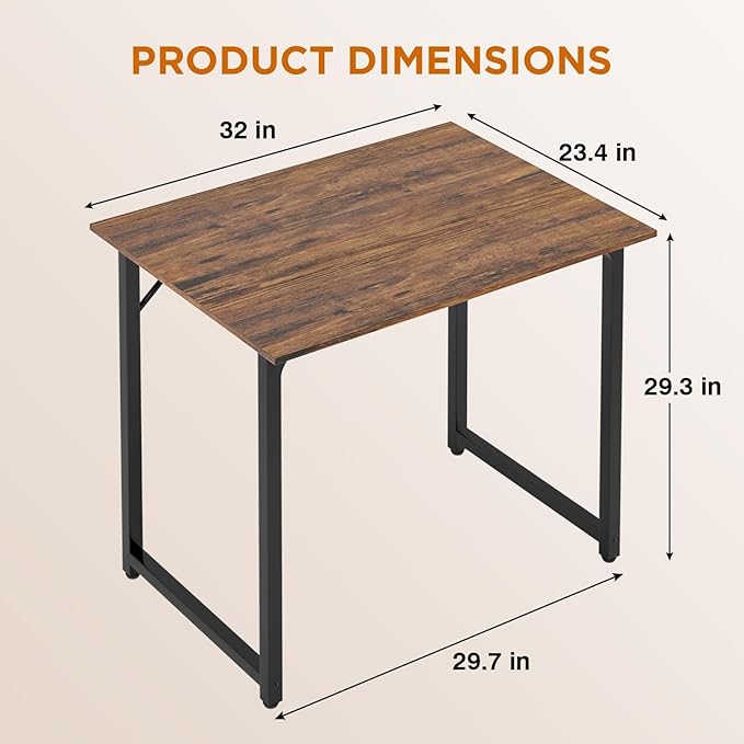 32 inch Small Computer Desk for Small Spaces Wood Desk Office Desk Writing Desk with Metal Frame &amp Adjustable Feet Modern Simple Computer Table PC Desk for Bedroom Home Office Brown Desk
