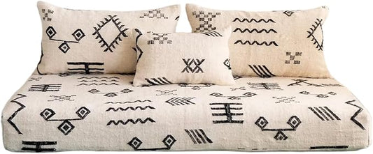 arabicsofa Moroccan Style Colorful Floor Couches – Handmade Modular Floor Cushions (White Pattern 23 6 ft Floor Sofa)