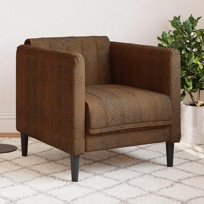 vidaXL Brown Faux Suede Leather Armchair - Modern Lounge Chair with Comfortable Cushion for Living Room/Office