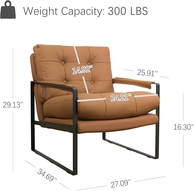 Zouron Leather Accent Chairs Set of 2 Modern Reading Chairs Single Sofa Arm Chair for Living Room Bedroom Reception Room Khaki Button Tufted