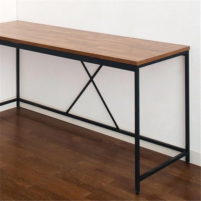 Pemberly Row Contemporary Corner Desk 63 x 55.1 Composite Wood and Metal Acacia/Black Finish Scratch and Heat Resistant Home Office Desk with Spacious Tabletop