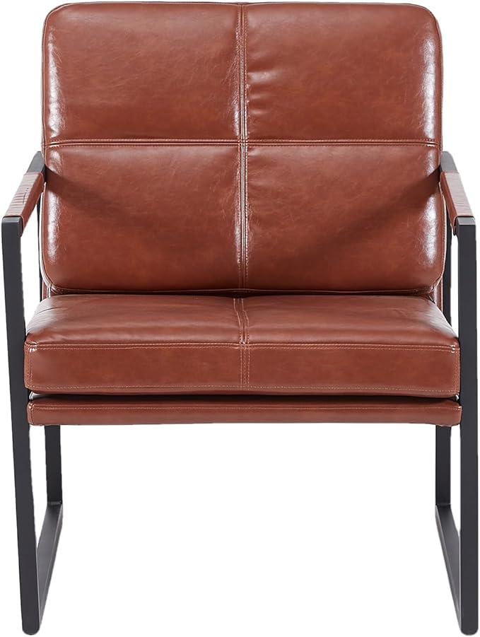 Red Brown PU Leather Leisure Black Metal Frame Recliner Chair for Living Room and Bedroom Furniture