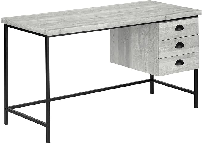 Computer Desk Home Office Laptop Storage Drawers 55 l Work Grey Laminate Black Metal Contemporary Modern
