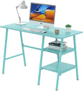 VECELO 43 Inch Computer Desk Writing Study Work Office Table Modern Desk with Shelves Wooden Desk for Home BedroomBlue Desk