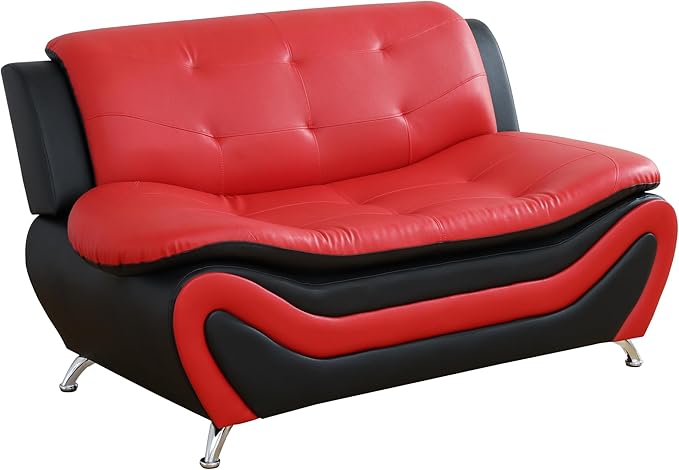 Living Room Furniture Set for Living Room Faux Leather Couch Sets Modern Couch for Apartment Home Office(LoveseatRed&ampBlack)