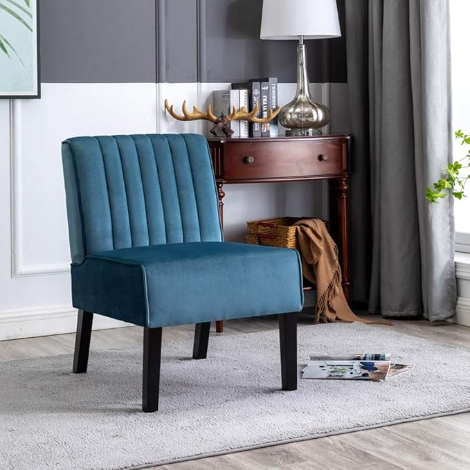 Reeso Mid Century Modern Accent Chairs Set of 2 with Minimalist Design Elegant Velvet Upholstery and Solid Wood Legs Ideal for Living Room or Bedroom Blue De France