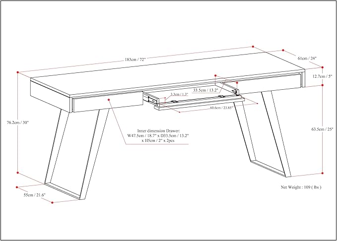 SIMPLIHOME Lowry Desk - 72 Inch Wide Solid Oak Veneer and Metal Writing Desk in Oak Modern Industrial Home Office Computer Table for Workspace with 2 Deep Drawers and Flip-Down Keyboard Tray