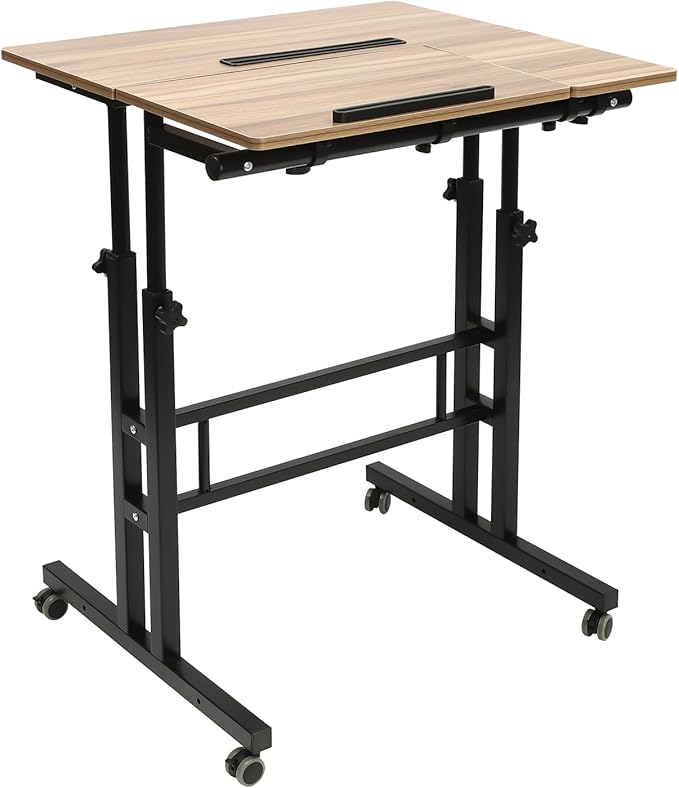 Mobile Standing DeskHeight Adjustable Home Office DeskStand Up Desk with Tilting Tabletop and Wheels Rolling Laptop Cart Sit Stand Desk