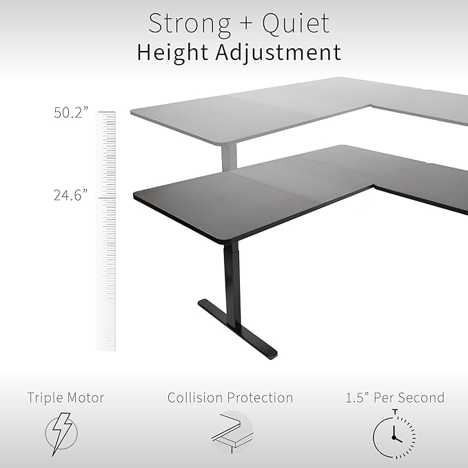 VIVO Electric Height Adjustable 77 x 71 inch Corner Stand Up Desk 2 Black 30 inch Deep Table Tops White Frame Memory Controller L-Shaped Workstation 3E Series DESK-KIT-3E7WB