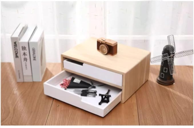Aimeryup Storage Box File Cabinet 2-tier/3-tier/4-tier Wooden Desktop Clip with Drawer Desk Cabinet Study Office(Size:35X26X16CMColor:A)