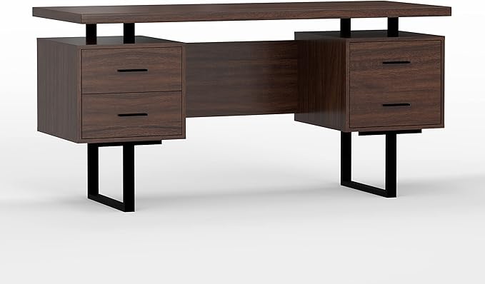 60'' Mariposa Home Office Computer Desk - Walnut Top Walnut Base Black Metal Black Hardware