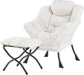 Tiita Lazy Chair with Ottoman Beige Modern Large Accent Chair Comfy Leisure Sofa Armchair with Ottoman Reading Chair with Footrest for Bedroom Living Room Dorm Rooms Beige