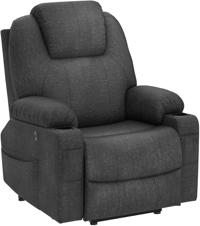Power Lift Recliner Chair for Elderly Electric Massage Heated Recliner Chair Ergonomic Fabric Lift Chair with 2 Remote Controls USB Ports Cup Holders &amp Side Pockets for Living Room (Grey)
