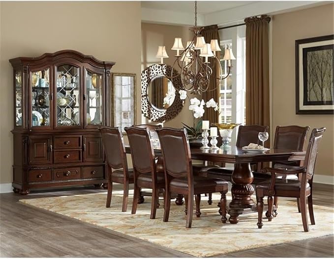Pemberly Row Wood Dining Side &amp Arm Chairs in Brown Cherry (Set of 8)