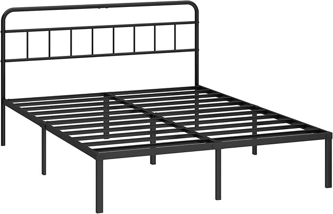 12 inches Full Size Bed Frame with Minimalist headboardMetal Platform Base with Strong Metal SlatsMattress Foundation for Under Bed StorageEasy AssemblyBlack