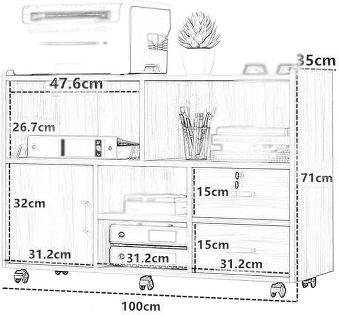 Desk Sideboard Printer Cupboard Mobile Data Cabinets Drawer Storage Floor File Cabinet(B)