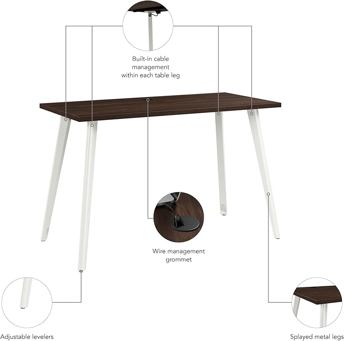 Bush Business Furniture Computer Desk 48 Inch Gaming Table for Home Office Commercial-Grade with Splayed Metal Legs Vista Collection Modern Dark Brown/White