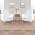 Naomi Home Frida Mid - Century Accent Chairs Set of 2 Durable Wood Frame Living Room Chairs Set of 2 Reading Chair with armrest Soft Teddy Fleece Side Chair Oak Legs arm Chairs - White
