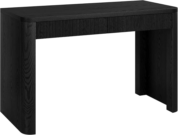 Henn&ampHart 48 Fluted Modern Rectangular Home Office Desk Ribbed Computer Desk Writing Table with 2 Storage Drawers for Home Office Natural Black