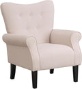 MELLCOM Mid Century Wingback Arm ChairModern Upholstered Fabric High Back Accent Chair with Wood LegsUpholstered Single Sofa Club Chair for Living Room Bedroom Home Office Beige