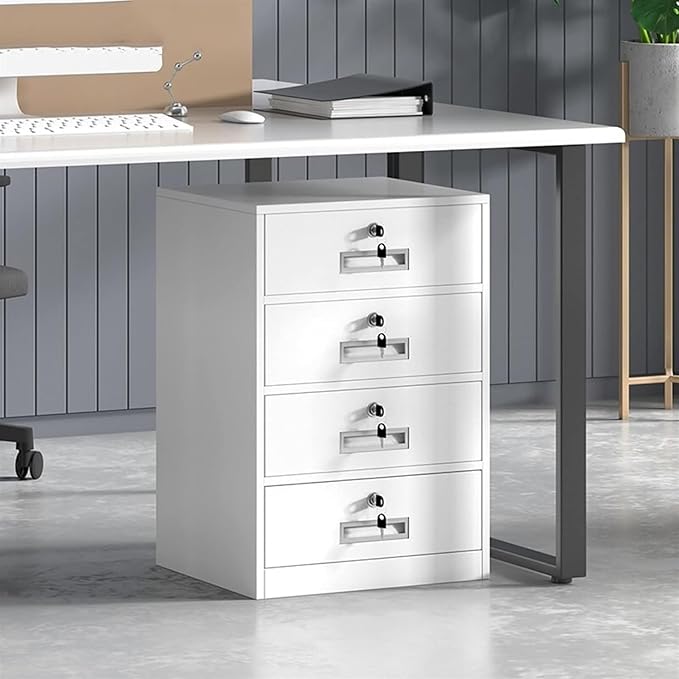 File Cabinet 4-Drawer File Cabinet with Lock Under Desk Metal Filing Cabinet Office Storage File Cabinet Under Desk Storage(Color:White)