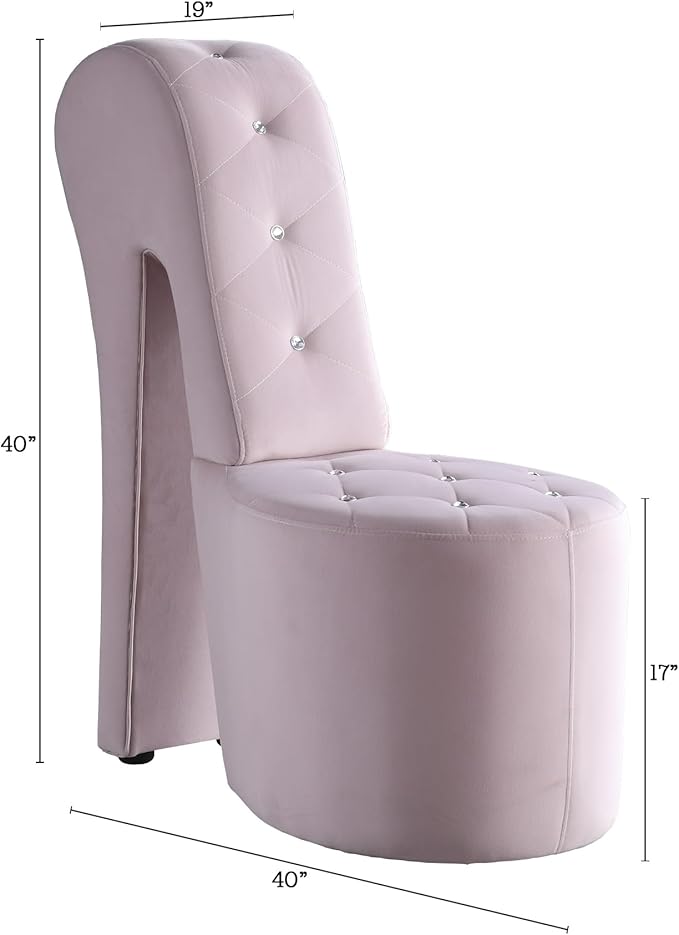 Tristam 40 Modern Glam High Heel Lounge Chair Armless Chair with Upholstered Crystal-Like Buttons and Diamond Stitching Comfortable Indoor Seating for Bedroom Living Room (Pink (Velvet))