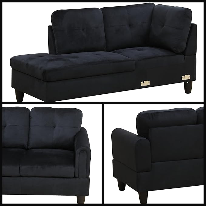 L-Shaped Sectional Sofa with Movable Chaise &amp Storage Ottoman Lounge 3-Piece Modular Convertible Couches for Living Room Apartment &amp Office Black