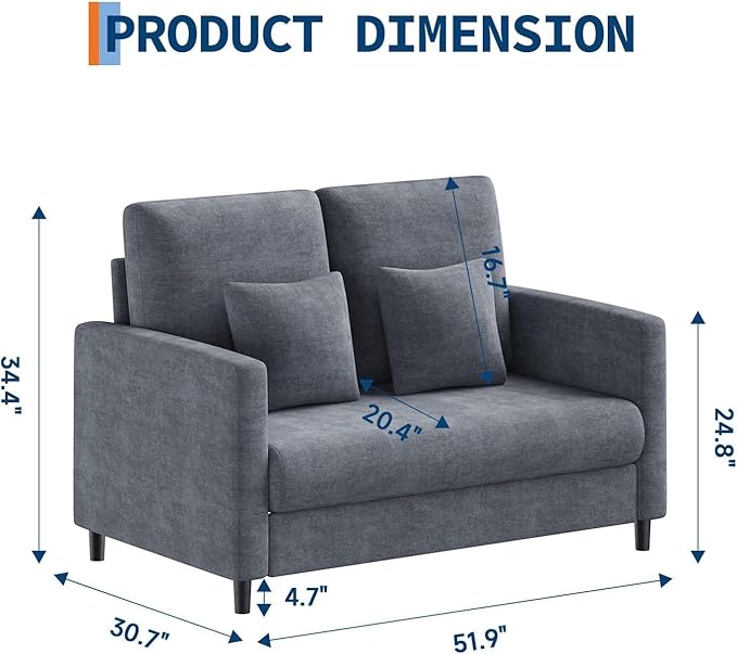 GarveeHome 52-Inch Loveseat Sofa Plush Teddy Fabric Small Couch for Small Spaces Wood Frame Love Seat for Living Room/Bedroom No Assembly Required No Pillow IncludedBlue Grey