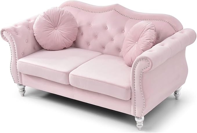 Velvet Loveseat 68 Wide Dark Gray - Hollywood Regency Style Sofa Pink