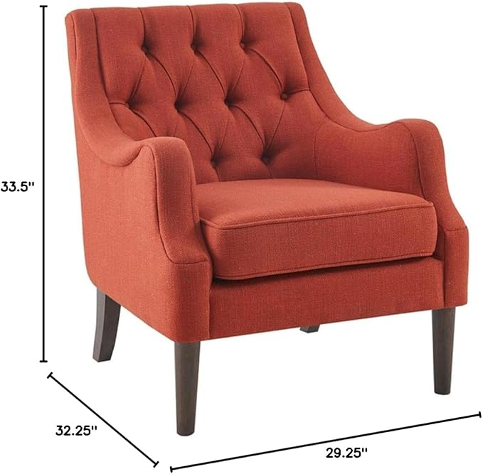 Madison Park Accent Chair for Living Room Upholstered Button Tufted Back Removable 5.75 T Seat Cushion Solid Wood Legs Modern Accent Armchair Family Room Furniture Bedroom Chair 29.25 W Spice