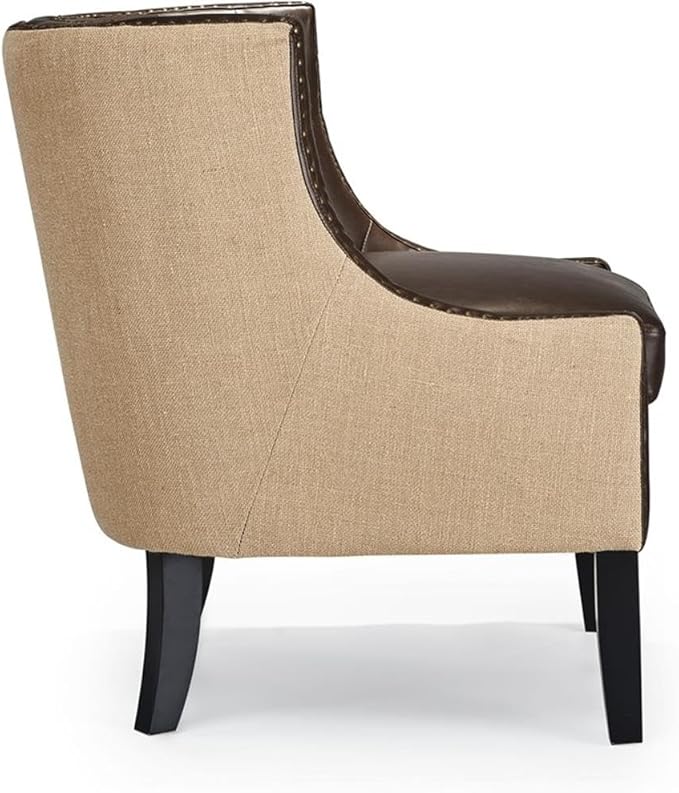 Tommy Hilfiger Dorset Leather Club Chair Brass Nailhead Accent Trim High Back Reading Armchair Traditional Living Room Furniture Chesterfield Brown
