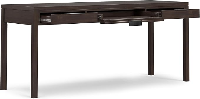 SIMPLIHOME Hollander Desk - 72 Inch Wide Solid Wood Writing Desk in Warm Walnut Brown Contemporary Modern Home Office Computer Table for Study with 2 Drawers and Flip-Down Keyboard Tray