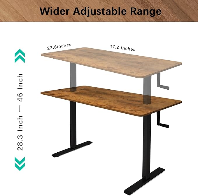Whole Piece Manual Standing Desk Adjustable Height with Lockable Casters- Hand Crank Stand up Desk with Wheels Mobile Sit to Stand Workstation with Handle