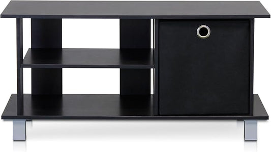 Furinno SIMPLISTIC TV Stand 3-Tier Entertainment Center Open Shelf TV Console for TV up to 33 Inch with Bin Drawers for Living Room Bedroom Espresso