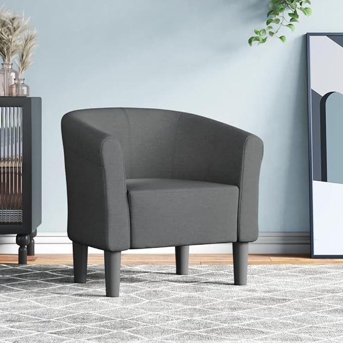 vidaXL Tub Chair - Dark Gray Fabric Accent Armchair for Living Room Bedroom Office - Comfortable High-Density Foam Durable Plywood and Pinewood Frame