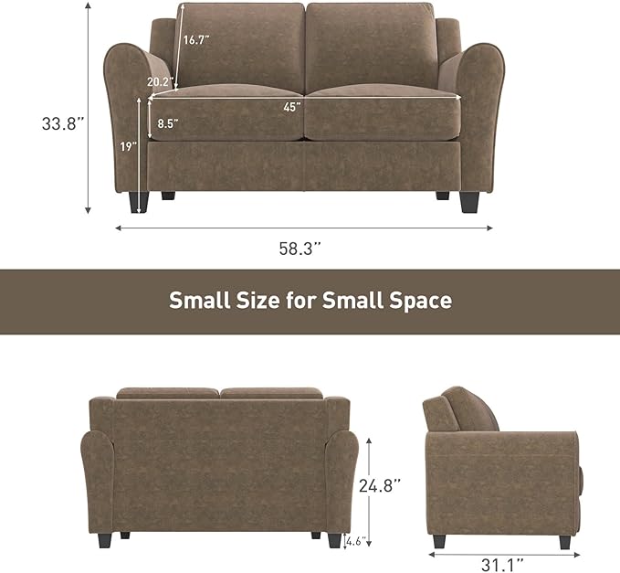 Bonzy Home 2 Piece Sofa Set 2-Seater and 3-Seater Sofa Couch Modern Comfy Sofa with Thicked Cushion for Living Room Apartment Office Brown