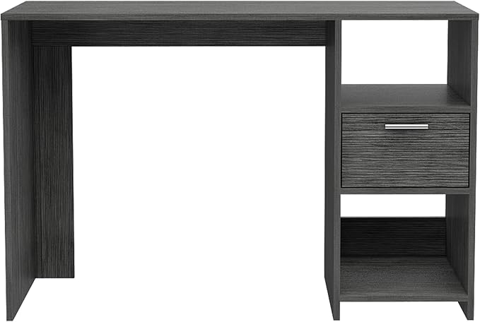 Penau Computer Desk with Drawer and Two Shelves Compact Design for Home Office Spacious Work Surface 43.3W x 17.0D Inches Grey Finish Open Storage Compartments