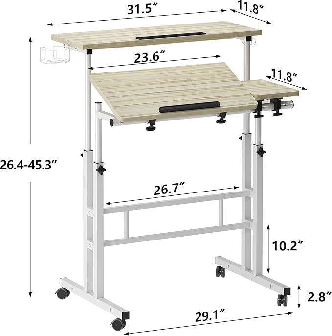 SDHYL 31.5 inches Movable Laptop Desk with Mouse Board Adjustable Height and Angle Anti-Slip Workstation Home Office Desk with Tablet Slot Portable Student Desk Maple