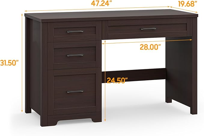 Vabches Farmhouse 47 Executive Desk with File Drawer Wood Computer Desk with 3 Storage Drawers Workstation for Home Office Writing StudyEspresso