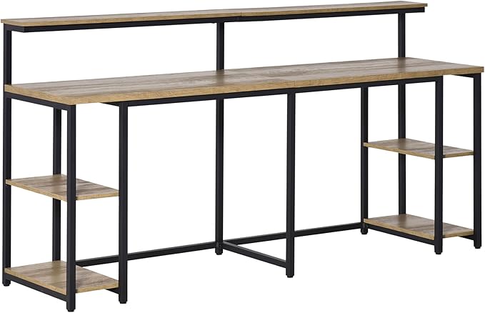 78.75 Inches Double Computer Desk for Two Person Extra Long Home Office Desk with Monitor Shelf and CPU Stand Brown