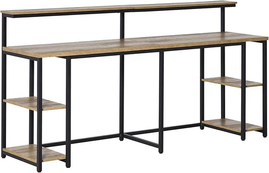 78.75 Inches Double Computer Desk for Two Person Extra Long Home Office Desk with Monitor Shelf and CPU Stand Brown
