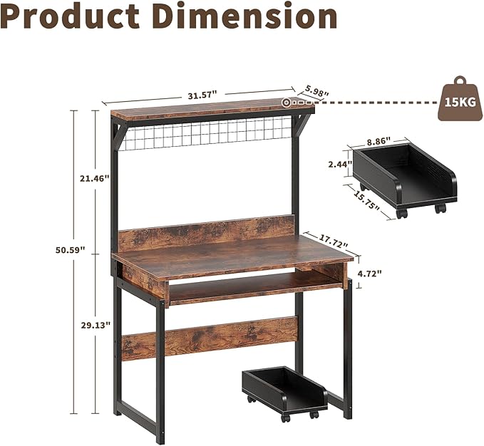 ALISENED 31.5 Small Computer Desk with Hutch Office Desk Study Table Writing Desk Workstation PC Table for Home Office Space Saving Design