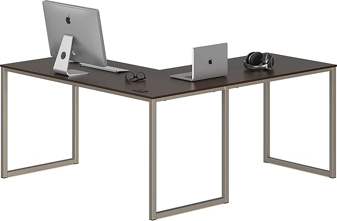 SHW Mission 55 x 60 Inches L-Shape Home Office Computer Desk Espresso