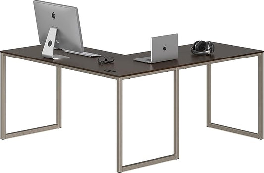 SHW Mission 55 x 60 Inches L-Shape Home Office Computer Desk Espresso