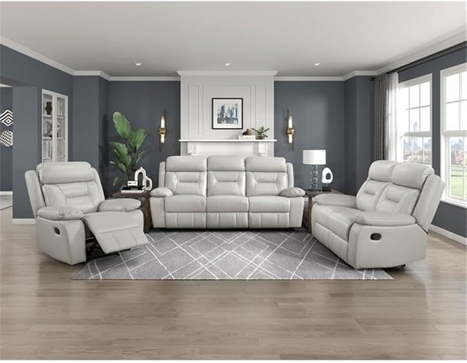 Lexicon Laconia Leather Double Reclining Sofa in Silver