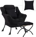 Lazy Chair with Ottoman Comfy Reading Chair with Footstool &amp Pillow Modern Lounge Chair with Armrests &amp Side Pocket for Living Room Bedroom Dorm RoomBlack