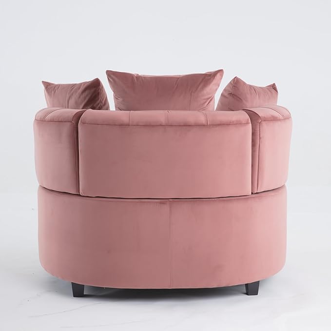 Eafurn 40.6 Wide Oversized Velvet Barrel Accent Chair Modern Round Armchair with Deep Button Tufting &amp 3 Toss Pillows Modern Lounge Chair for Living Room Bedroom Reading Nook