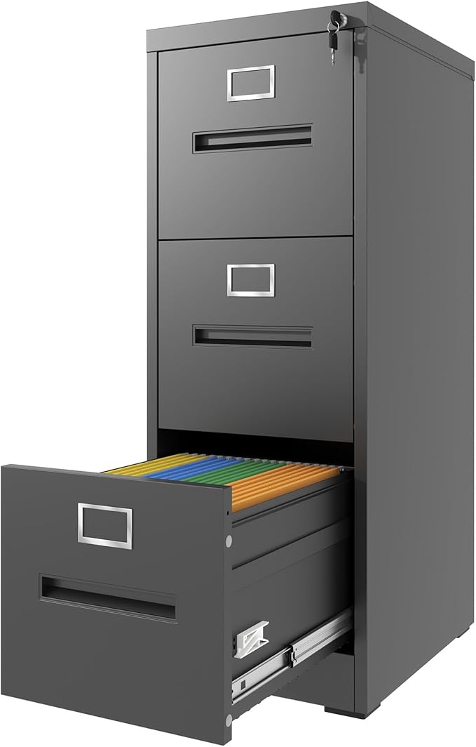 3 Drawer File Cabinet with Lock Small Metal Vertical Filing CabinetUnder Desk Storage Organizer for HomeOffice Locking DrawersAssembly RequiredBlack