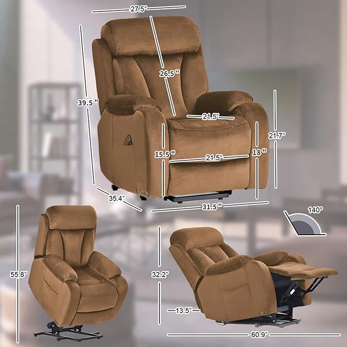 DAZONE Brown Small Power Lift Recliner Chair for Elderly - Quiet Motor Electric Recliner with Overstuffed Comfort with Space-Saving Design for Living Room Bedroom